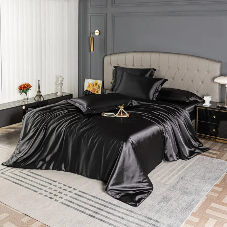 Luxury Bedding Set Single Double Queen King Size Solid Color Quilt Cover High-End Soft Silky Satin Duvet Cover Set