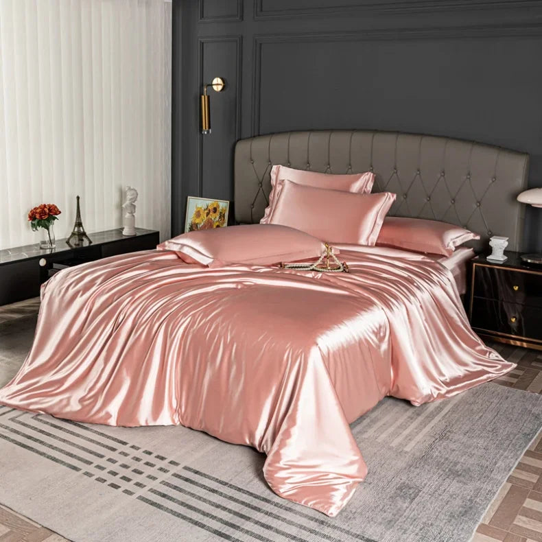 Luxury Bedding Set Single Double Queen King Size Solid Color Quilt Cover High-End Soft Silky Satin Duvet Cover Set