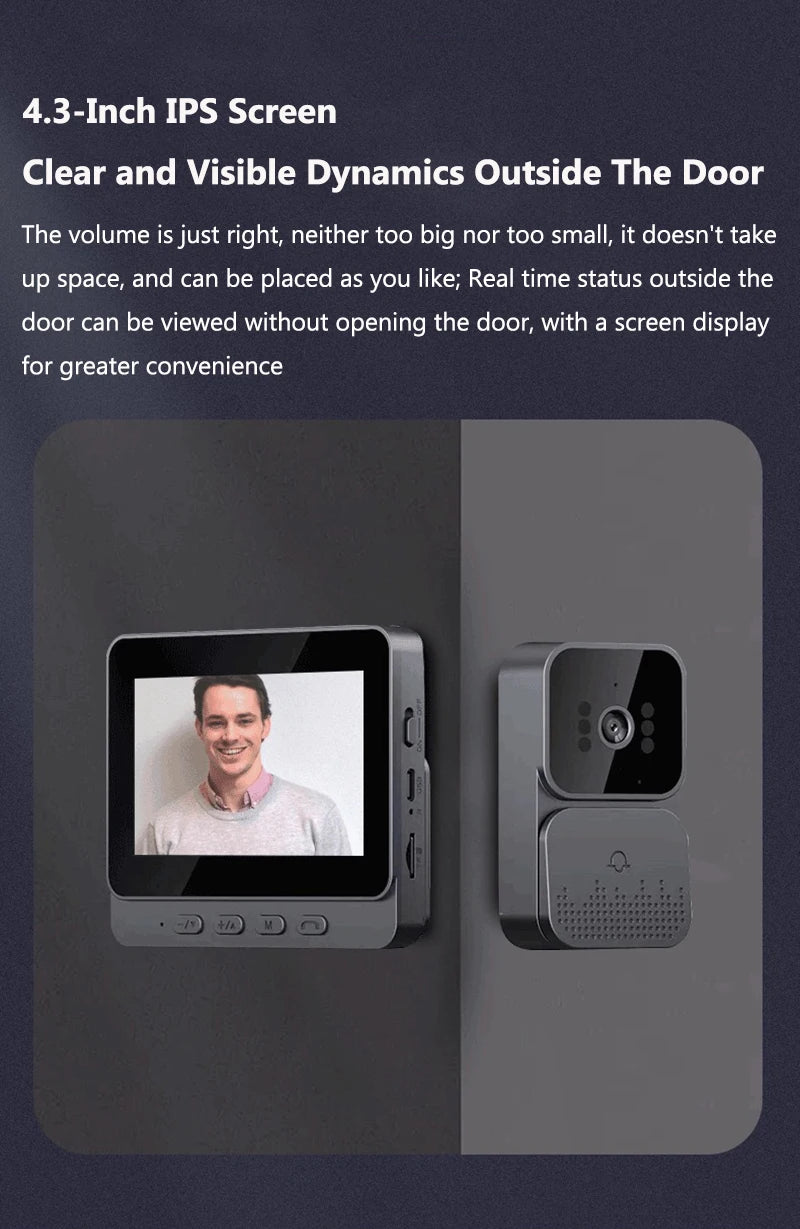 Video Doorbell IR Night Vision Doorbell Camera 1080P 4.3inch IPS Screen Eye Peephole Camera 2.4G for Villa Home Office Apartment