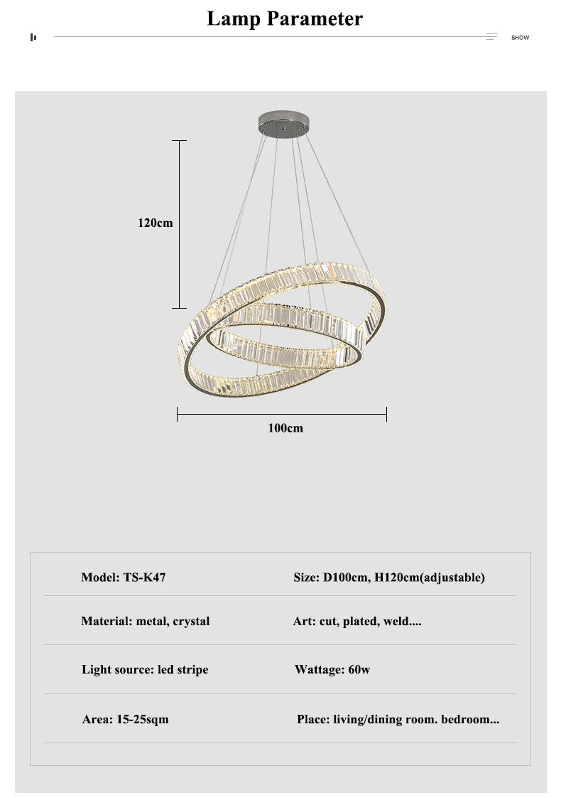 Modern Living Room Crystal Chandelier Led Remote Control Dimmable Led Pendant Lights Luxury Steel Adjust Hanging Lamp Fixture