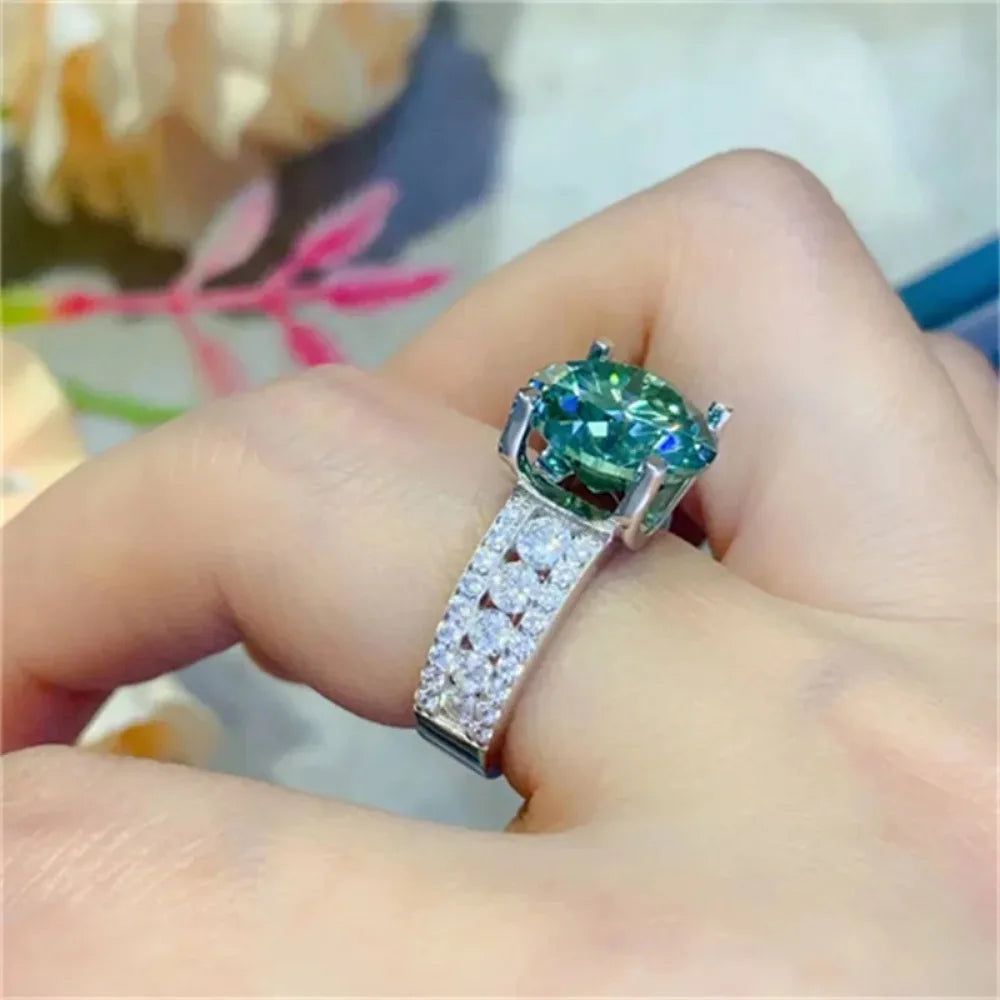 FEOBUR 2/3/5CT Green Moissanite Rings for Women Certified 925 Sterling Silver Lab Diamond Engagement Ring Wedding Jewelry GRA