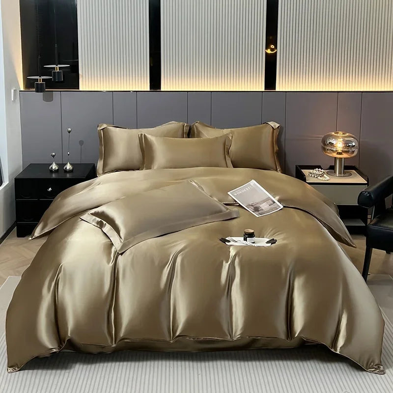 Luxury Satin Bedding Set Solid Color Duvet Cover Comfortable Smooth Quilt Cover Single Double Twin Full Queen King Size