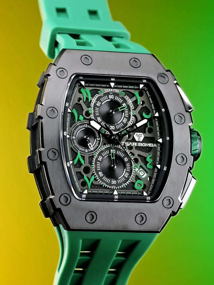 TSAR BOMBA 2025 New Mens Watch TB-8204QA Arabic numerals Dial Tonneau Wristwatch for Men Sapphire Mirror Waterproof Clcok