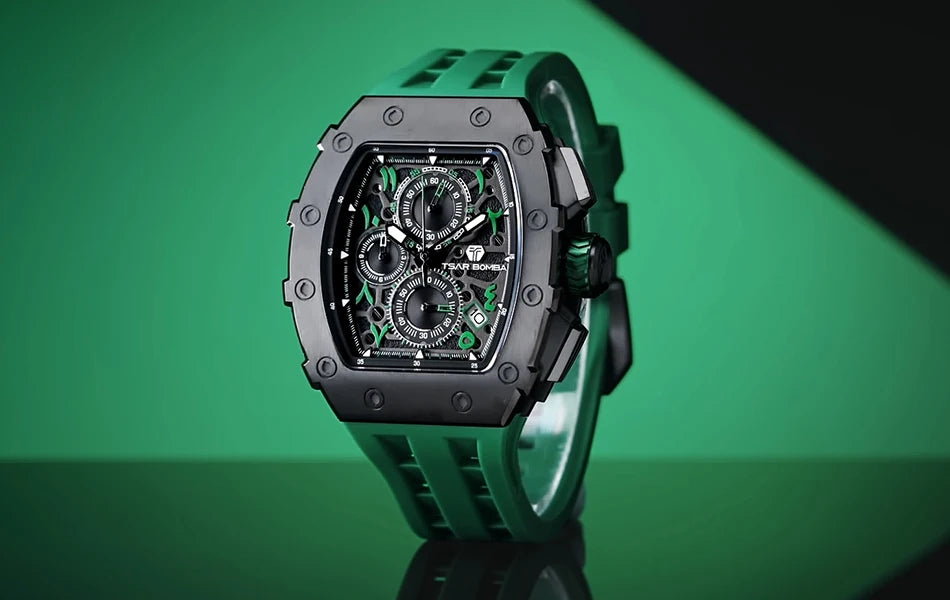 TSAR BOMBA Watch for Men Luxury Brand Tonneau Design Waterproof Clock Stainless Steel Wristwatch Fashion Rectangle Mens Watch