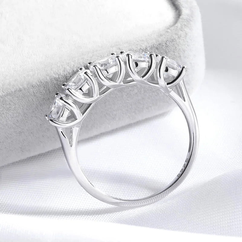 Smyoue 2.5/5CTTW D Color Genuine Moissanite Rings for Women 5 Gemstone Bridal Wedding Jewelry 925 Sterling Silver Wholesale Ring