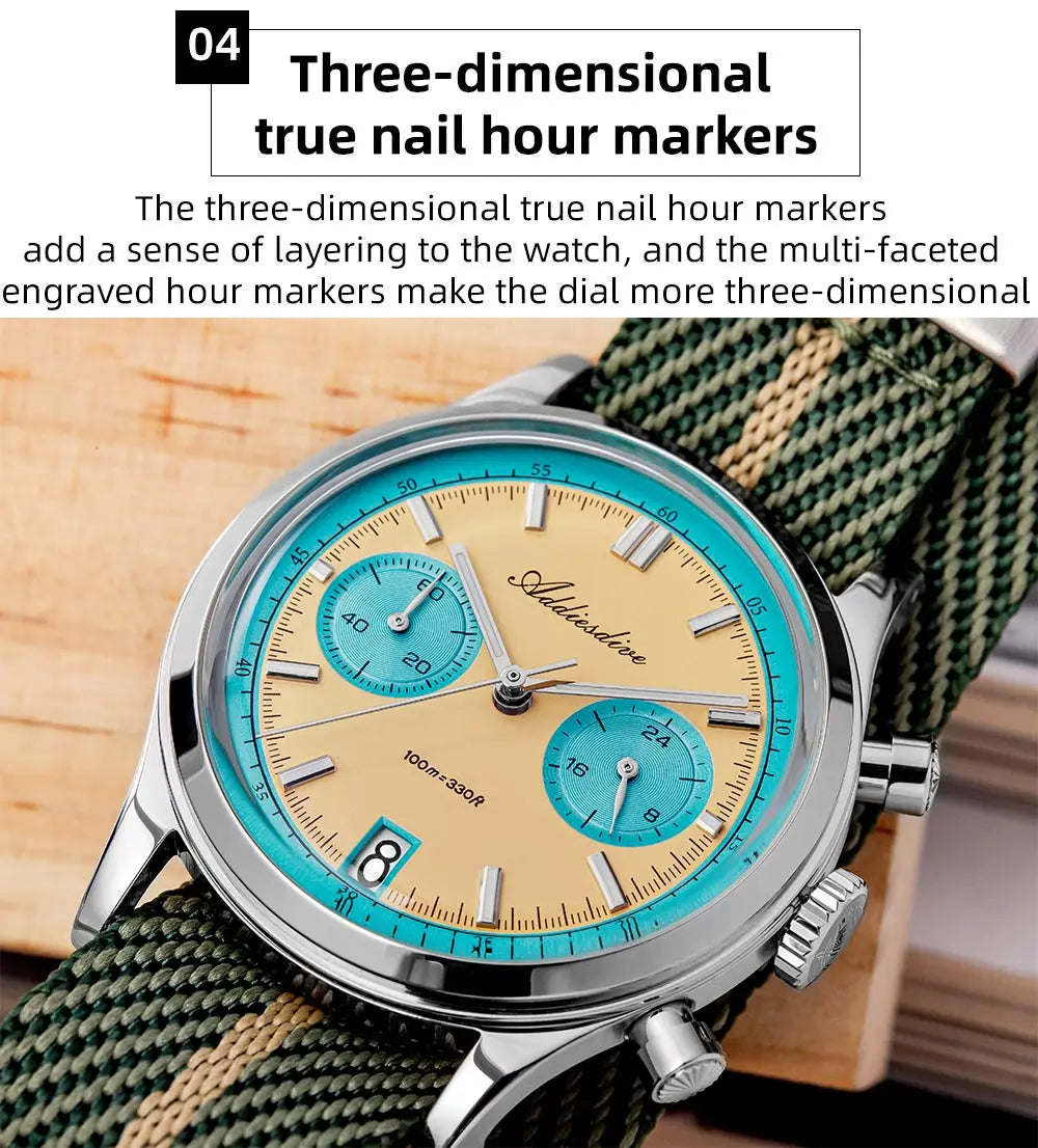 ADDIESDIVE Men's Quartz Chronograph Watch Luminous Bubble Glass 100m Waterproof Nylon Strap Watches For Man AD2095 Fashion Watch