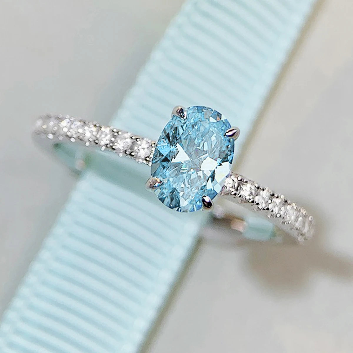 Genuine S925 Sterling Silver Ring 1CT Oval High Carbon Zirconia With CZ Tri-Color Jewelry Wedding Engagement Anniversary Gift