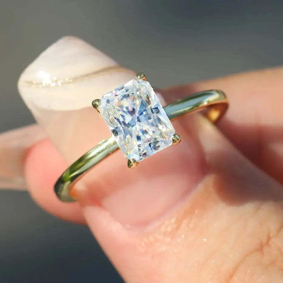 Natural Radiant Cut 1-3ct Moissanite Engagement Solitaire Ring 925 Sterling Silver for Woman Gold Plated Anniversary Gifts