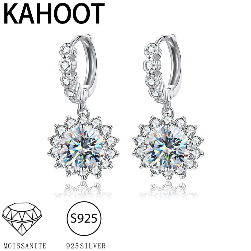 s925 silver moissanite earrings sunflower style gorgeous, suitable for daily wear, matching dresses, banquets, weddings