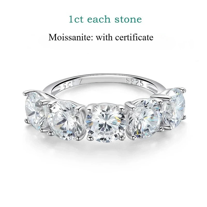 Smyoue 2.5/5CTTW D Color Genuine Moissanite Rings for Women 5 Gemstone Bridal Wedding Jewelry 925 Sterling Silver Wholesale Ring