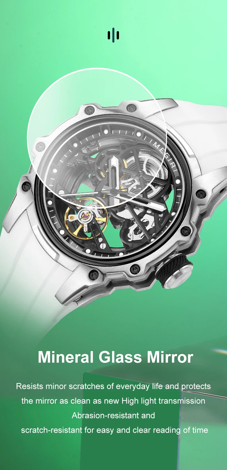 MEGIR Skeleton Dial Automatic Mechanical Watch Men Stainless Steel Case Waterproof Luminous Sport Wristwatch with Silicone Strap