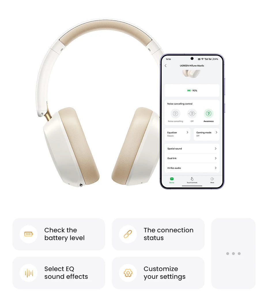 Choice Wireless Bluetooth Headphones 43dB Hybrid Active Noise Cancellation Hi-Res LDAC 75H Spatial Audio Headset Earphones