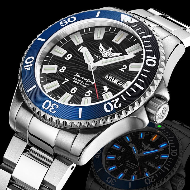 Yelang V1217 300m Diving Solar Watch Japan VS43 Swiss Super Luminous Water Ghost Waterproof Top Sapphire Aluminum Bezel Reloj