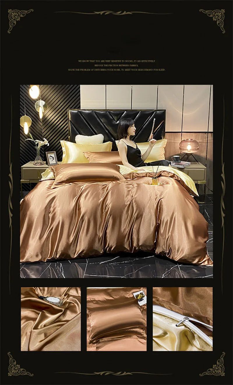 blending Mulberry Silk Bedding Set Silky High-end Queen Size Duvet Cover Set with Fitted Sheet Luxury Bedding Sets King Bed Sets