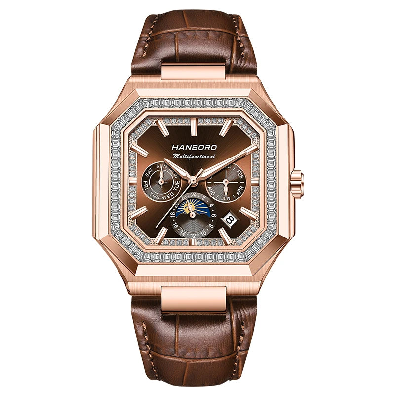 HANBORO Square Men's Fully Automatic Mechanical Watch Multi functional Fashion Trend Watch