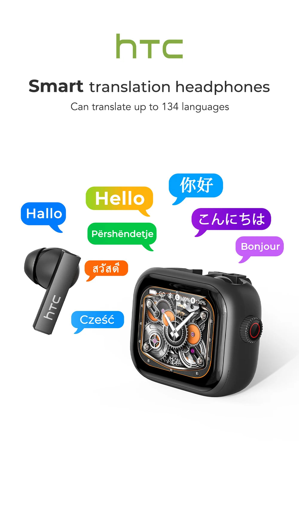HTC NE40 Earphones Bluetooth V6 TWS Sports AI Translator Earbud Noise Reduction Wireless Headphones With Mic