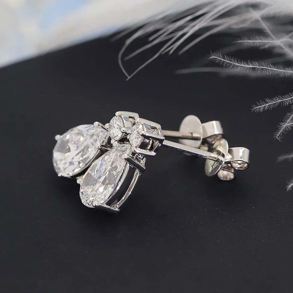 Certified Pear/Round Cut Moissanite Diamond Drop Earrings for Women 100% 925 Sterling Silver Waterdrop Shape Stud Earring