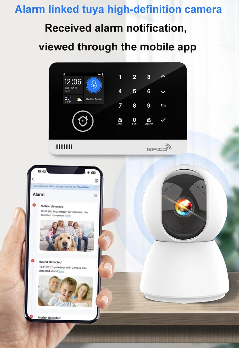 Wireless Tuya APP SIM GSM Home RFID Burglar Security LCD Touch Keyboard WIFI GSM Alarm System Sensor kit Russian,Spanish Voice