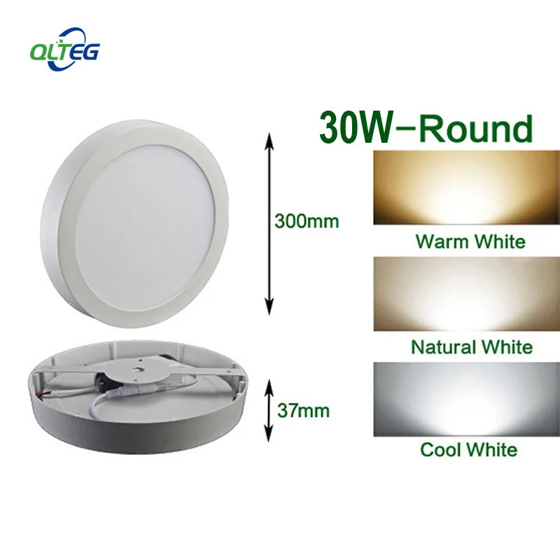 QLTEG Surface LED Square Ceiling Light 6W 12W 18W 24W 30W Round LED Panel Light Down Light with driver AC85-265V LED Indoor Lamp