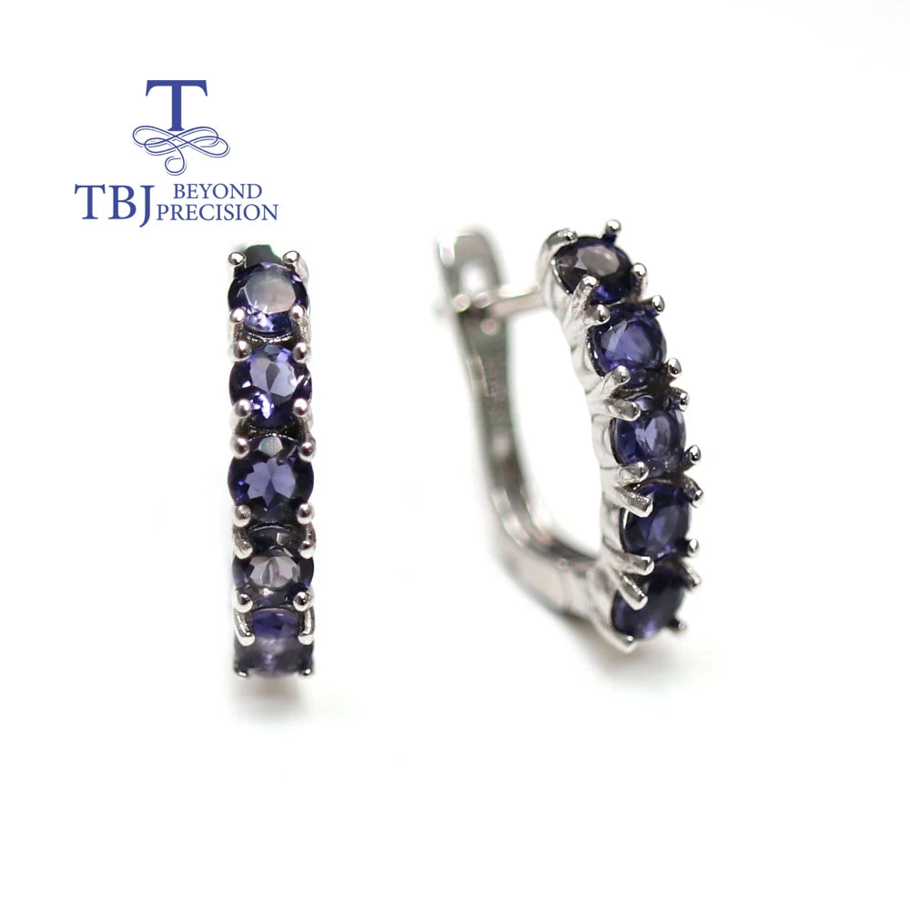 925 Sterling Silver Ring Earrings natural Iolite round 3.0mm set simple design suitable for everyday wear boutique jewelry