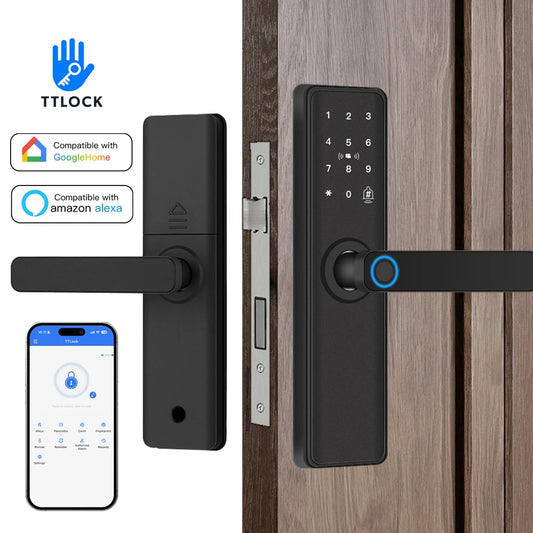 2025 Smart Door Lock With Bluetooth-compatible TTLock APP Digital Electronic Lock Smart Home Wooden Door Lock Fingerprint