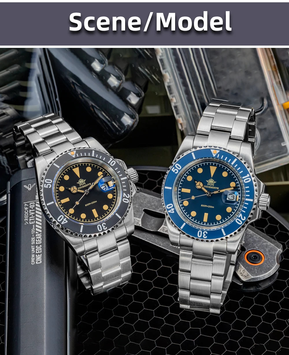 ADDIESDIVE Luxury Men's Quartz Watch BGW9 Luminous Ceramic Bezel Bubble Mirror Glass Diver's Watch 200m Analog Watches AD2054