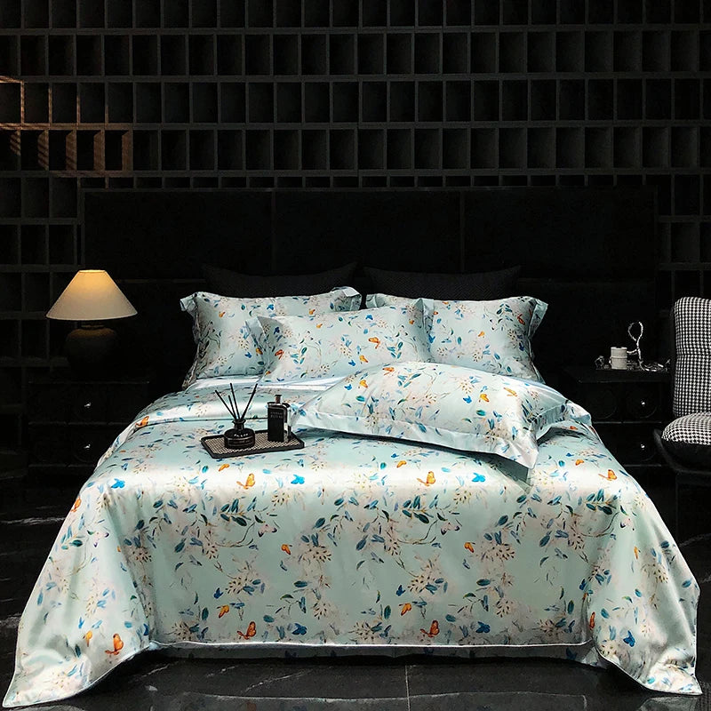 Luxury Palace Style Silk Bedding Set HighEnd Soft Silky Satin Quilt Cover Set Printed Queen King Duvet Cover Gift for Your Lover