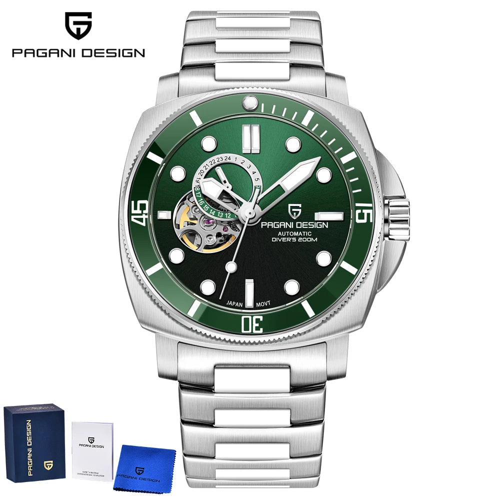 PAGANI DESIGN 2025 New Luxury Men's Watches Mechanical Automatic Watch For Men 200M Diving Wrist watch Stainless Steel+with box