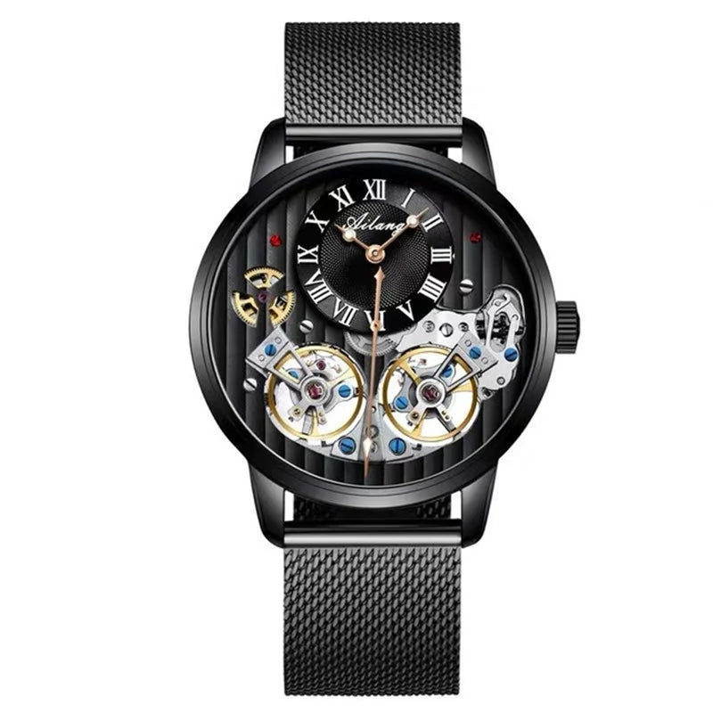 Montre de luxe AILANG pour homme, marque haut de gamme, automatique, lumineuse, noire, double tourbillon, étanche, mécanique, Relogio