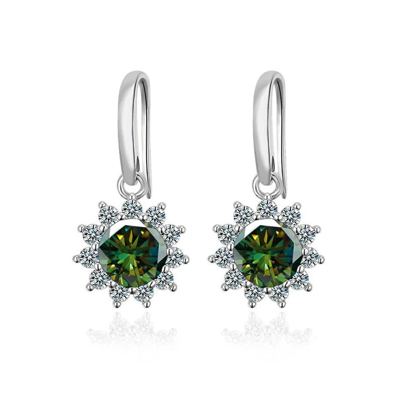 JoyceJelly Women's Sterling Silver 925 Jewelry 1 Carat 2 Carat Moissanite Diamond Drop Earrings Sunflower Shaped Ear-drops Gifts