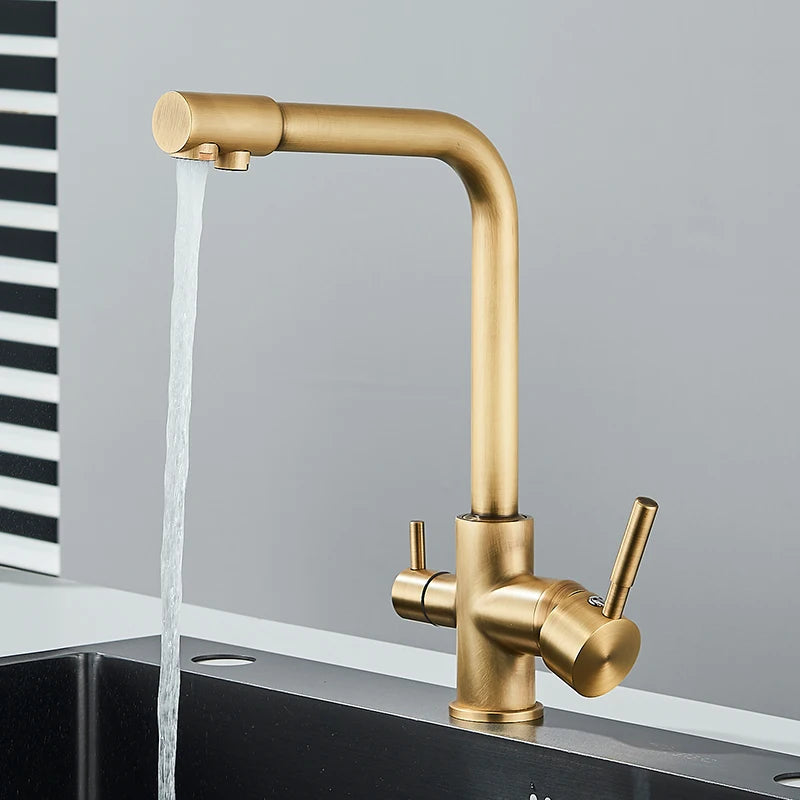 Rozin Chrome Brass Purified Water Kitchen Faucet Mixer Tap and Pure Water Filter Faucet Deck Mounted Dual Handles Hot Cold Taps