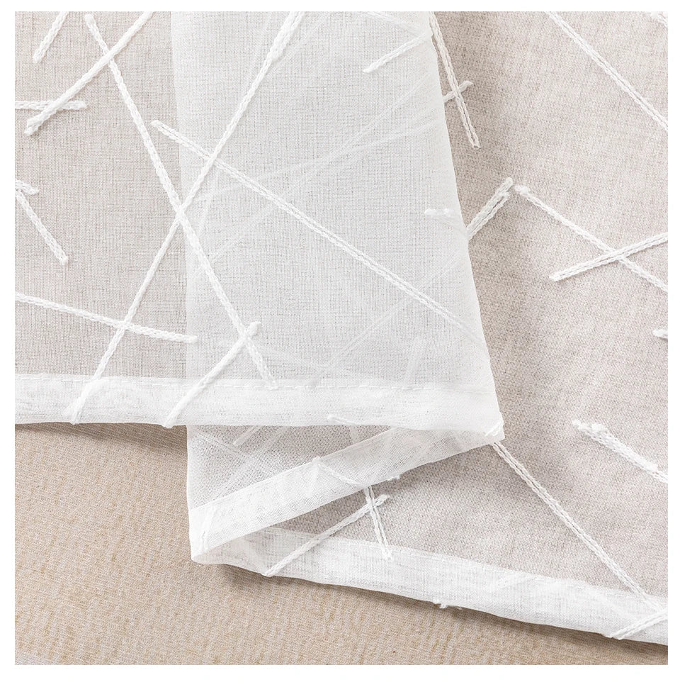 New Geometry White Embroidery Tulle Curtains for the Living Room Modern Sheer Curtain for Bedroom Window Blind Voile Custom Size