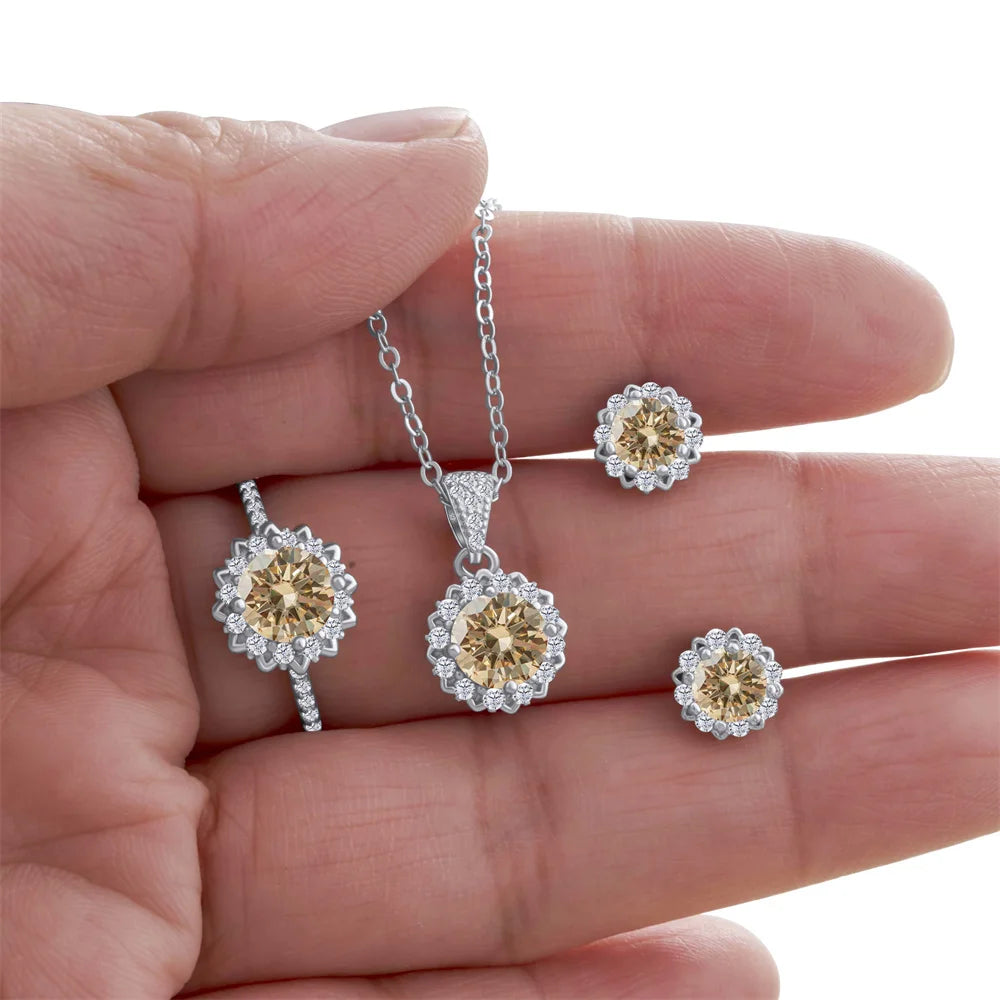 Real 925 Silver Moissanite Jewelry Set for chrm lady ring earring pendant necklace  Solitaire set for female dating party gift
