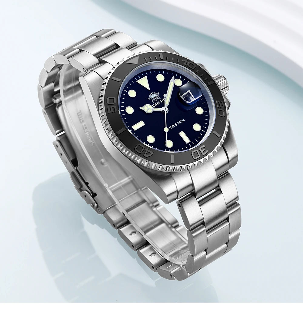 ADDIESDIVE Men's Watches Super Luminous Fashion Business Wristwatch 20ATM Diver Stainless Steel Quartz Watch Relogios Masculino