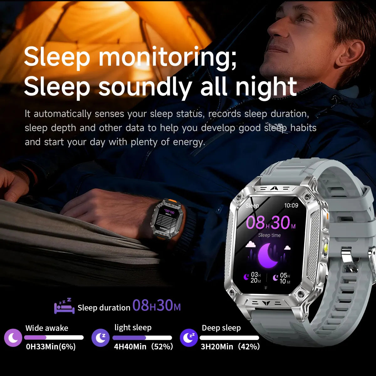2026 New Military outdoor 1400mAh Battery SmartWatch Men Waterproof Call 2.01" HD AMOLED Sports Heart rate Flashlight Smart Band
