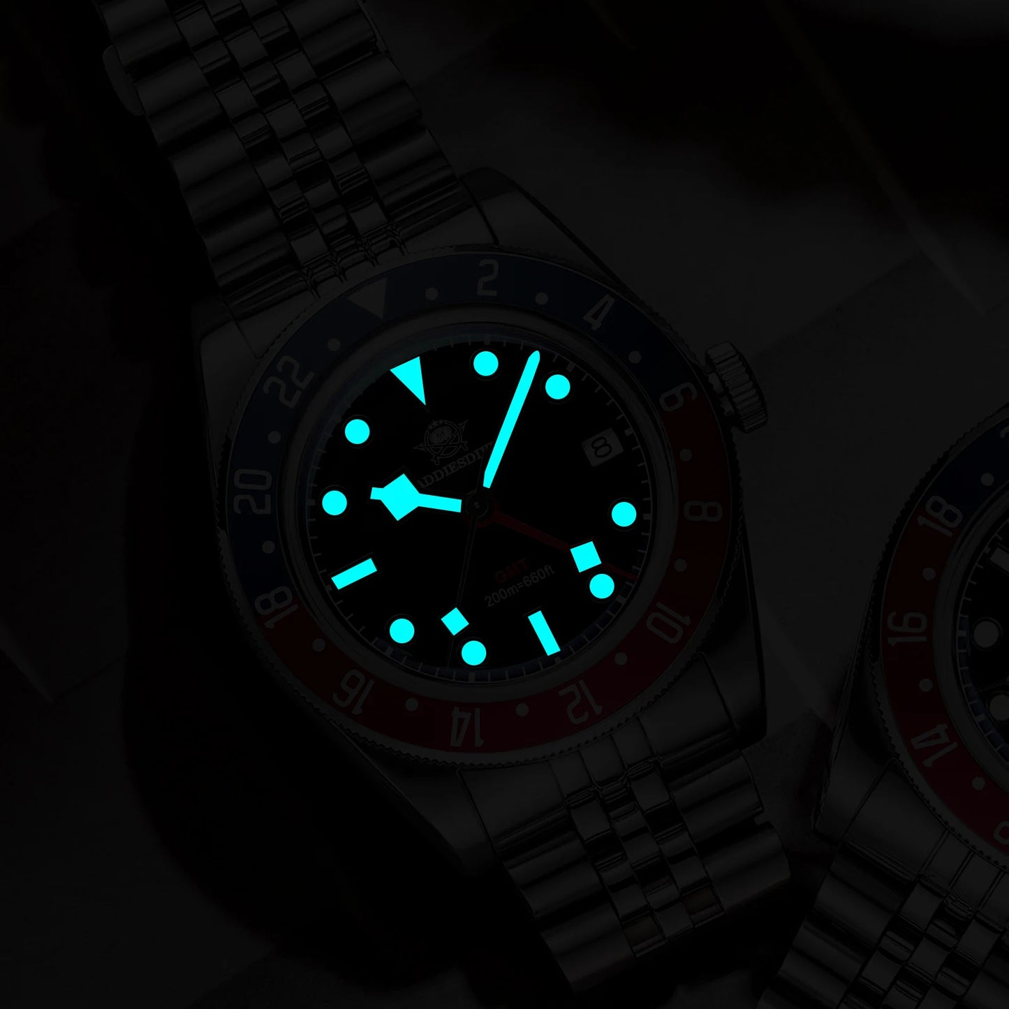 ADDIESDIVE Luxury GMT515-24H Men's Watch Diver 200m Bubble Mirror Glass BGW9 Super Luminous Stainless Steel Men's Analog Watches