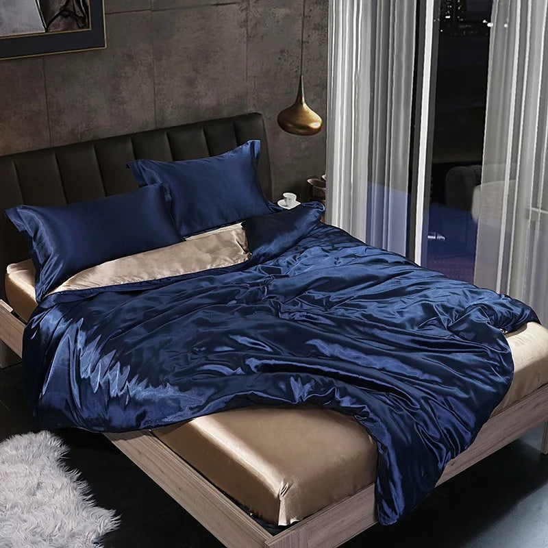 High End Mulberry Silk-Blending Fabric Duvet Cover Set Luxury King Size Bedding Set Silky Quilt Cover and Pillowcase No Sheet