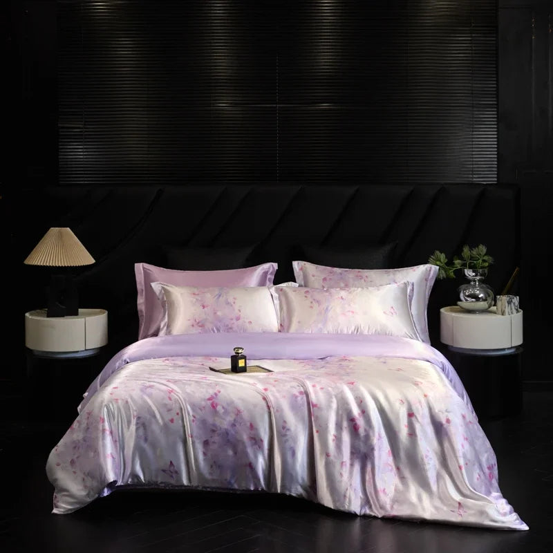 Natural Silk Bedding Set Single Double Queen King Printing Duvet Cover Luxury Quilt Cover Bedsheet Pillowcase