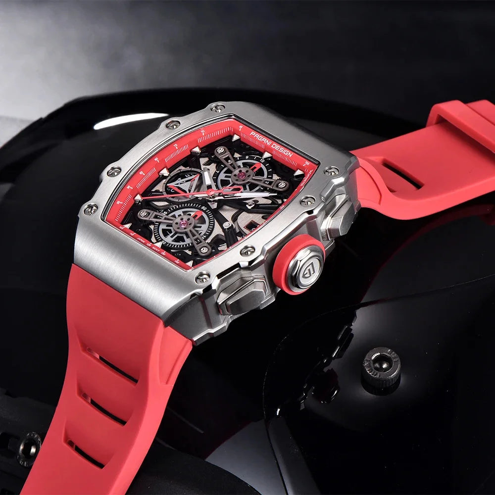 Pagani Design Men's Quartz Watches Japan Movt Skeleton Dial Waterproof Sport Rectangle Sapphire Glass Chronograph Watch For Men