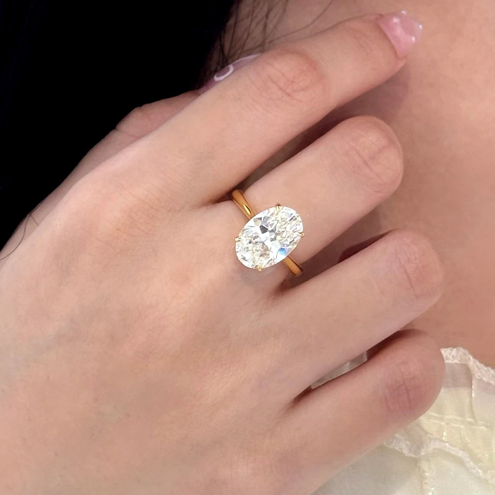 FIRERING 100% 5ct Oval Moissanite Ring 8x12MM with Certificate Passed Diamond Test Rings Women Wedding Jewelry Gift S925 Silver