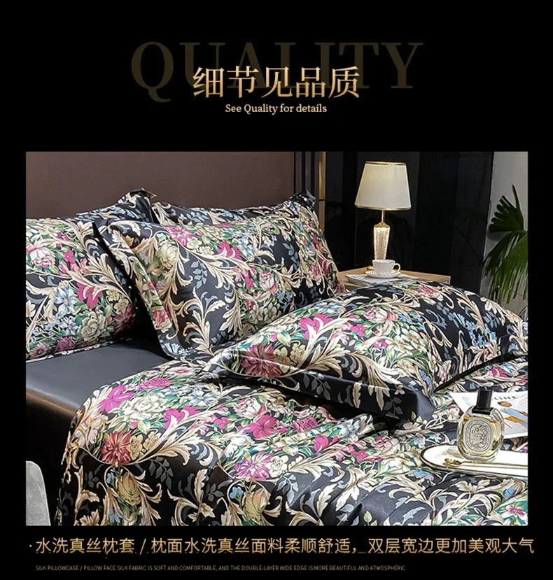 Natural Silk Bedding Set Single Double Queen King Printing Duvet Cover Luxury Quilt Cover Bedsheet Pillowcase