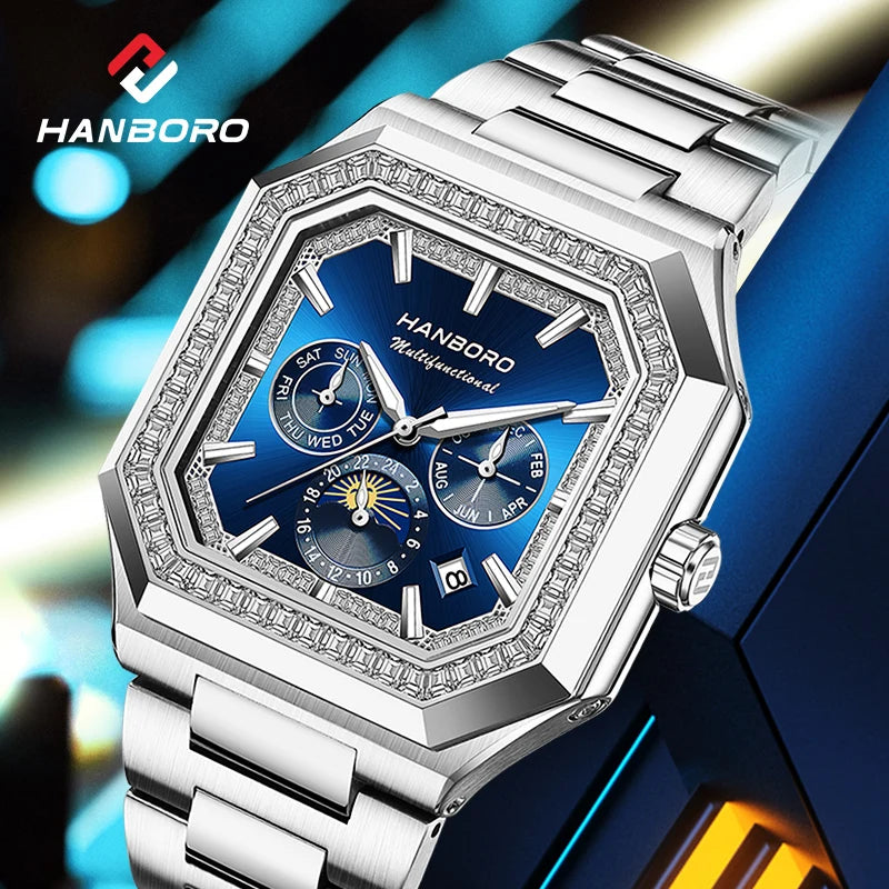 HANBORO Square Men's Fully Automatic Mechanical Watch Multi functional Fashion Trend Watch