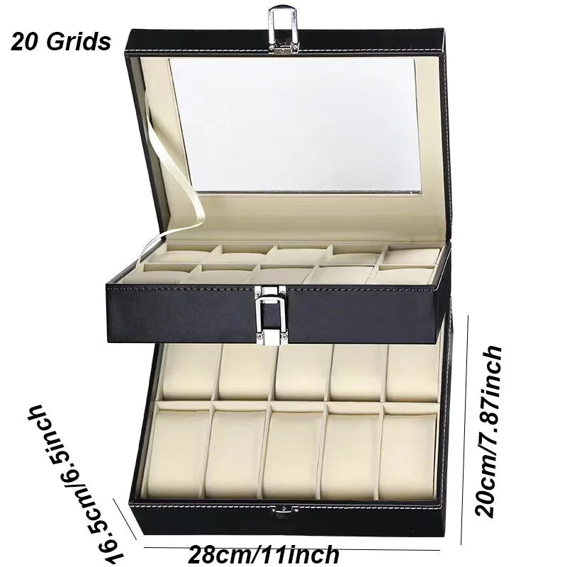 DELESYS Classic Style Leather 2/3/4/5/6/8/10/12/20 Slots Watch Display Case Organizer Jewelry Storage Box With Glass Top For Man