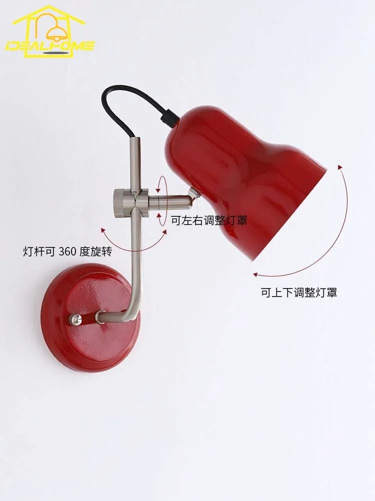 Bauhaus Vintge Medieval Red/Orange Wall Lamp LED E27 Iron Art Atmosphere Adjustable Wall Mounted Bedroom Bedside Study Reading