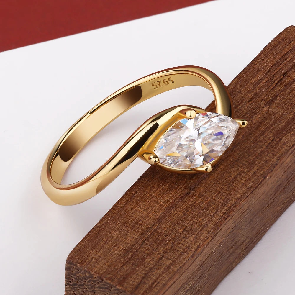 BXINY 1/2CT Marquise Moissanite Ring S925 Silver 18K Gold Plated for Women Men Solitaire Wedding Band Gift Fine Jewelry with GRA