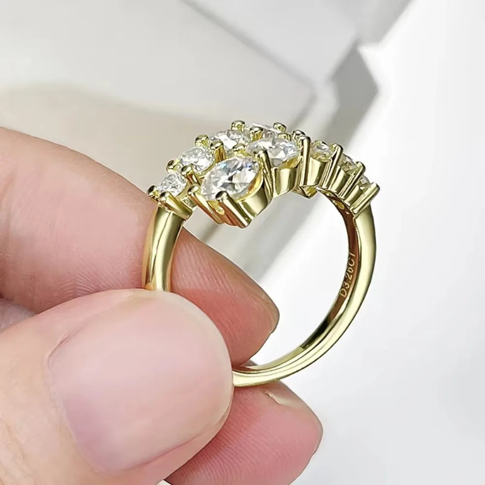 FEOBUR 3.26CT 10 Gems Full Moissanite Rings for Women 925 Sterling Silver Sparkling Lab Diamond Wedding Band Tail Ring Jewelry