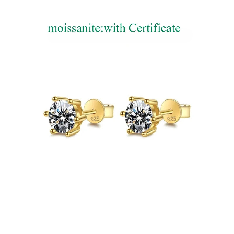 Smyoue 0.1-3CT Certified Moissanite Stud Earring for Women Classic Sparkling Lab Diamond Sterling Silver 925 Jewelry 6-Claws