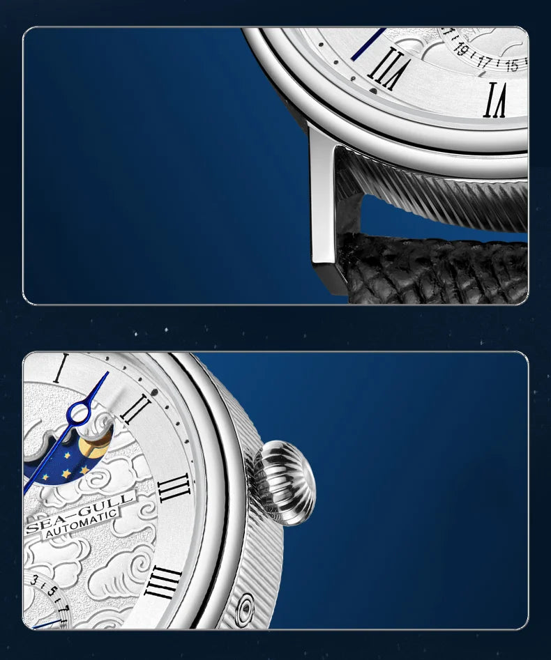 Seagull Moon Phase Watch Auspicious Clouds Special Edition Men's Automatic Mechanical Watch Luxury 41mm Watch for Men 6199 6198