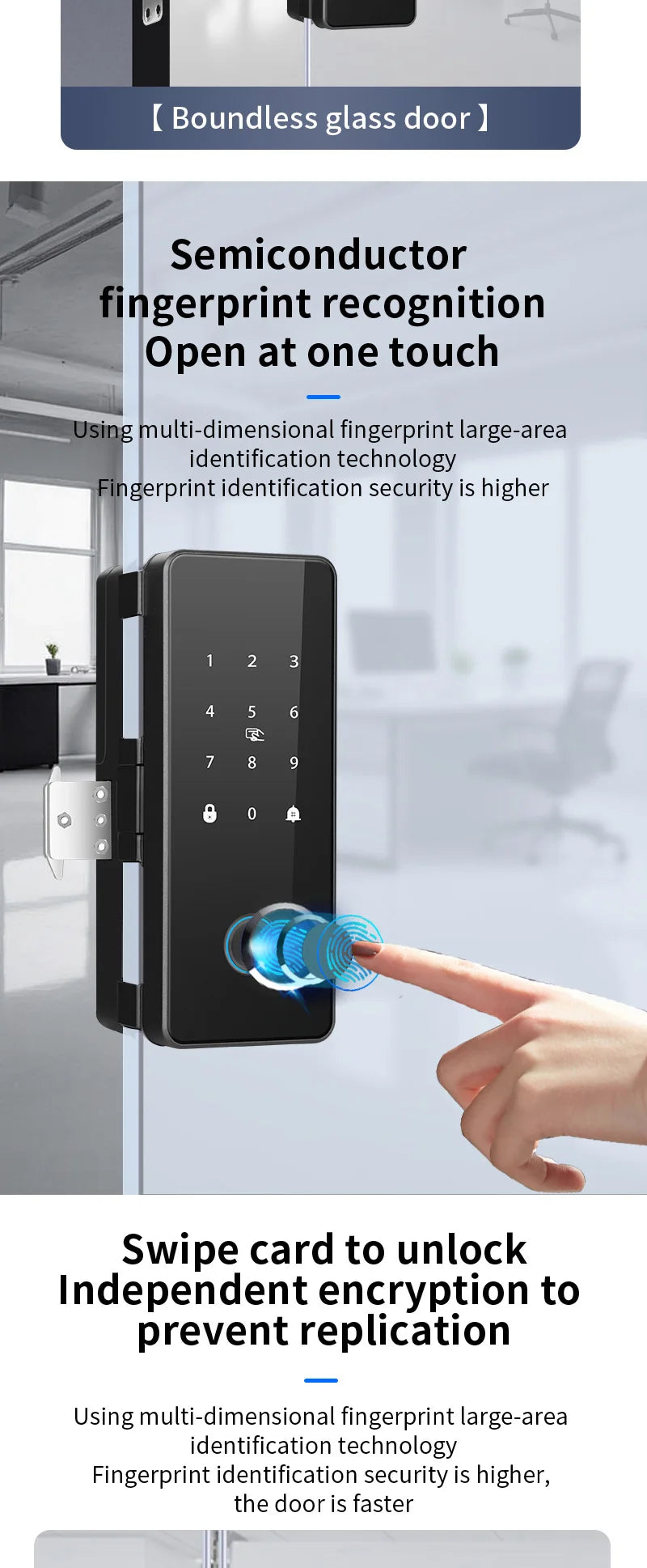 Glass Door Smart Lock TT-Lock Bluetooth Biometric Fingerprint Password Card Electronic Digital Lock office business departments