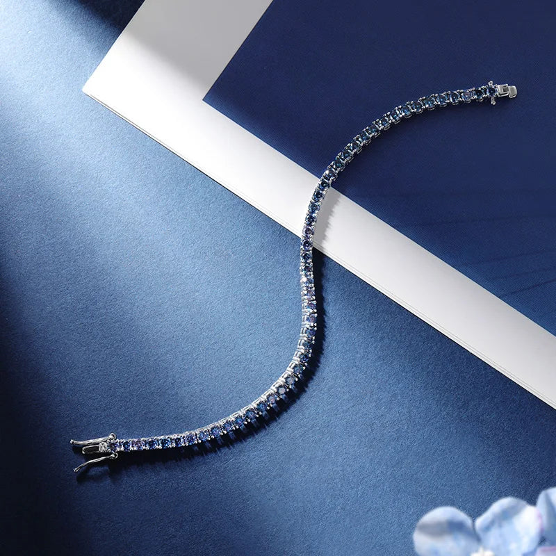 TBCYD 3/4/5/6.5mm Sapphire Blue Moissanite Tennis Bracelet  S925 Sterling Silver For Men Women GRA Certified Hip Hop Jewelry